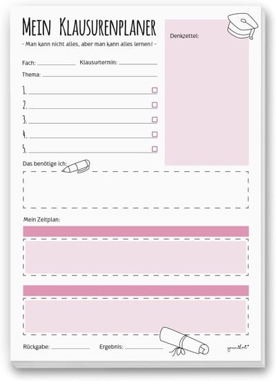 Notitieblok Planner - Schrijfblok To-Do - Examen Voorbereiding - Overzichtelijk Leren - DIN A4 50 Vellen - Roze