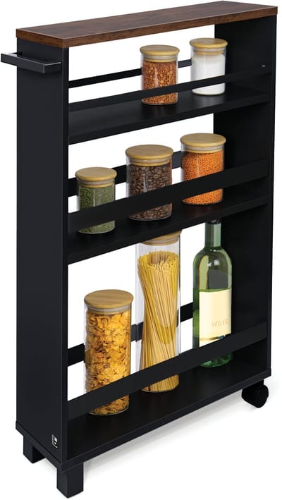 bomoe Hylla Keukentrolley op Wieltjes 50x79x15 cm Serveerwagen Hout met 3 Planken &FSC® werkblad Zwart & Bruin