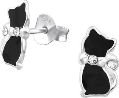 Princess Oorbellen Elly Black - 925 Zilver E-Coating - Poesje - 10x5mm