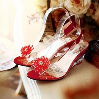 6.5CM Sleehakken Sandalen Dames Zomer Zoete Bloemen Transparant Open Teen Hakken Sandalen Fishmouth Rood Sandalen Plus Maat49 40 brown