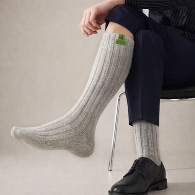 Skéépe – Licht grijze Wollen Sokken – Lang - kniekous - Maat 36-38 - Green label - Texelse Schapenwol