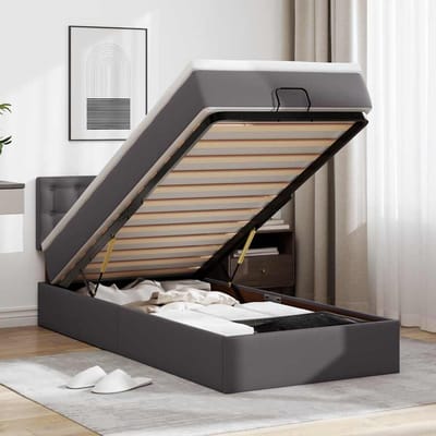 vidaXL - Ottoman - bed - met - matrassen - en - LED's - 80x200 - cm - kunstleer - grijs
