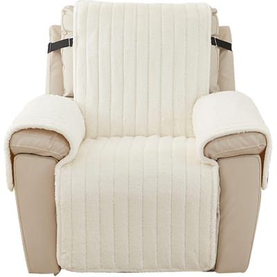 Shaggy Pluche Bont Relaxfauteuil Bankhoes Lazy Boy Fauteuilhoezen Antislip Zacht Warm Gewatteerd Bankovertrek voor Woonkamer Decor white