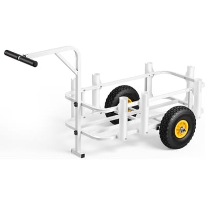 Chariot de pêche sur la plage, Capacité de charge de 90,7 kg, Chariot de pêche Wagon avec cadre robuste en acier au carbone, Pneus tout-terrain de 280 mm, 7 porte-cannes, Facile à