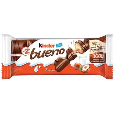Kinder Bueno Melkchocolade Wafel Gevuld met Melk- en Notenvulling 43 g (2 stukken)