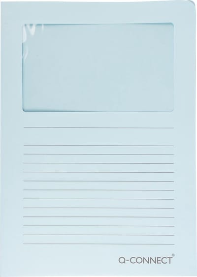 Q-CONNECT L-map met venster | 120 g/m² | A4 | pak van 100 stuks | lichtblauw