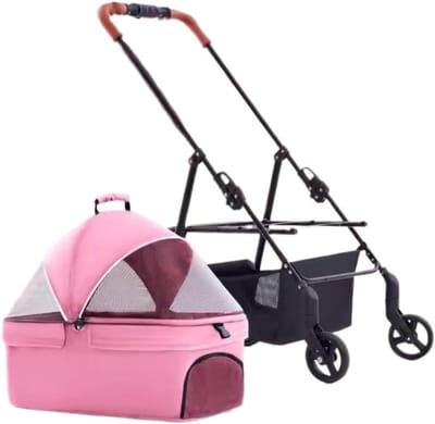 Kattenbuggy Hondenwagen - Huisdier Wandelwagen - Veilig Vervoer - 3-in-1 Opvouwbaar - 4 Wielen - Grijs