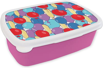 Broodtrommel Roze - Lunchbox - Brooddoos - Ballonnen - Patronen - Feest - 18x12x6 cm - Kinderen - Meisje