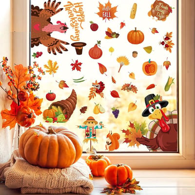 9 vellen Thanksgiving herfst raamstickers. Kalkoen en pompoen. Raamstickers met herfstbladeren, perfect voor de herfst. Geschikt voor thuis, slaapkamer, kantoor, woonkamer, school, raamdecoratie, accessoires en feestartikelen - Cyslmuk®