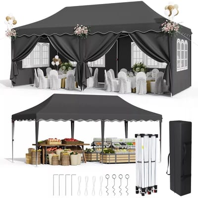 Jessi Store - Partytent 3x6 - Partytenten - Paviljoen - Feesttent - Opvouwbaar - Waterdicht - Donkergrijs - 6 Zijpanelen - UV 50+