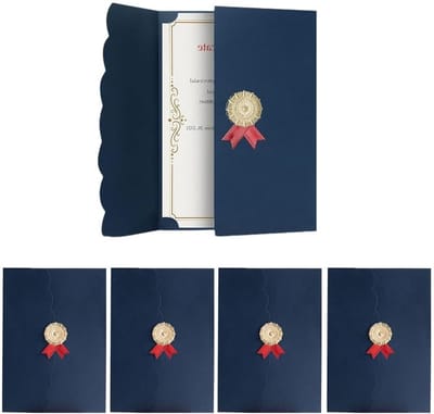5 Stuks A4 Diploma Covers met Gouden Rand voor Certificaten, Huwelijk en Burgerschap - Blauwe en Gouden Afwerking voor Diploma's en Erkenningsdocumenten