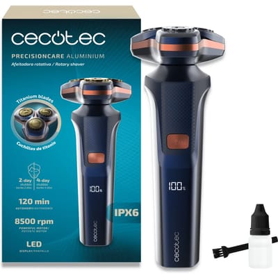 Cecotec PrecisionCare Aluminium Elektrisch Scheerapparaat LED, titanium, 2 snelheden, 2u batterij