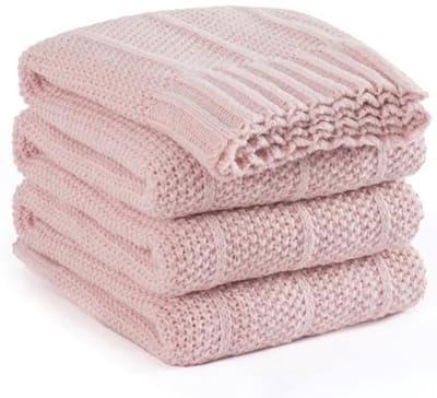 Gestreepte Gebreide Deken 127 x 152 cm - Zacht en Knus voor Sofa en Bed - Pluizige Woondecoratie - Oudroze