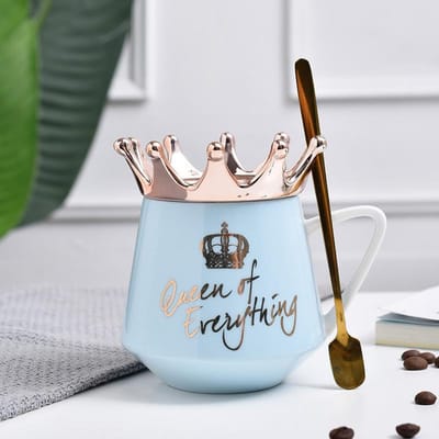 Creatieve Kroon Keramische Kop met Deksel Koffiekop Noordse Gouden Patroon Koppelsmok Grote Buik Kop Souvenir 301-400ml