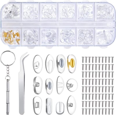 Neuspads reparatieset voor brillen - 80 schroeven - pincet - kleine schroevendraaier - 12 stijlen - 60 paar