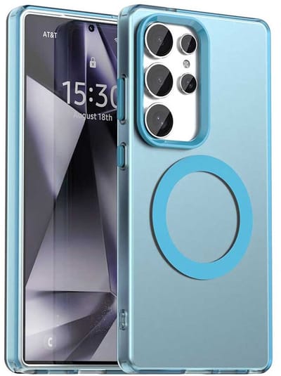 MagSafe Compatibel Backcover Hoesje Geschikt voor Samsung Galaxy S25 Ultra - Blauw & Semi-Transparant Design - Stijlvol & Goede Bescherming