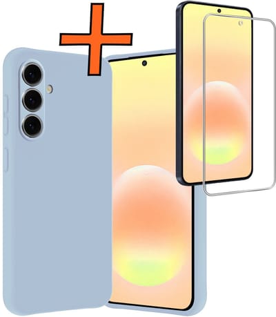 Hoes - Met Screenprotector - Geschikt voor Samsung Galaxy A57 - Sterk & Shockproof - Back Cover - Siliconen Case - Telefoon Hoes - Lichtblauw