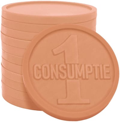 CombiCraft gerecyclede reliëfmunten met 1 consumptie pastel oranje - 250 stuks