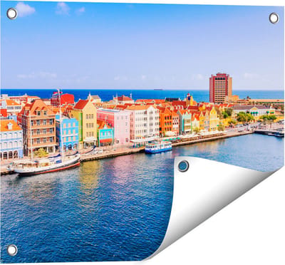 Gards Tuinposter Willemstad Centrum in Cura�ao - 50x40 cm - Tuindoek - Tuindecoratie - Wanddecoratie buiten - Tuinschilderij