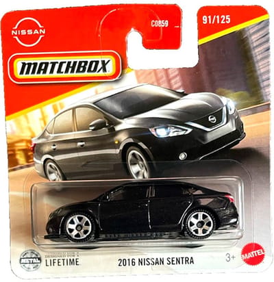 NISSAN SENTRA 2016 91/125 MATCHBOX1:64 METALIC ZWART SHORT CARD