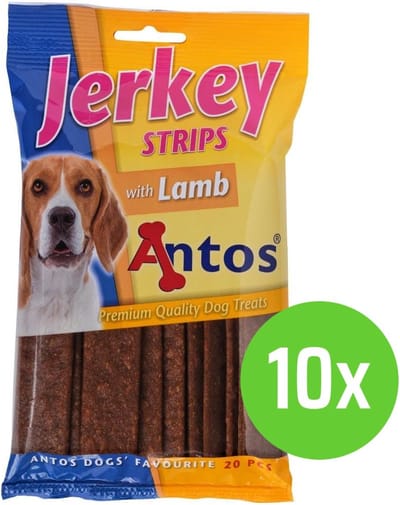 Antos Jerkey Strips Lam - hondensnack - 20 Stuks - 10 Verpakkingen