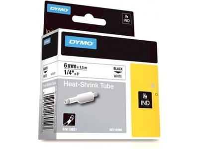 Labeltape dymo rhino industrieel krimpkous 6mm Zwart op wit