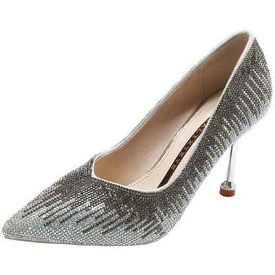 Rimocy Glanzende Strass 9cm Dunne Hakken Pumps Vrouwen Sexy Rode Puntneus Banket Feest Schoenen Vrouw Kristal Bruidsschoenen Mujer 36 zilver