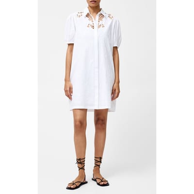 French Connection Cambria Cotton Embroidered Shi Linen White Size: 6 | Shirt Dresses Outlet | Dames | Wit
