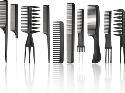 10 Delige Kammenset Voor Baard En Haar - ZWART