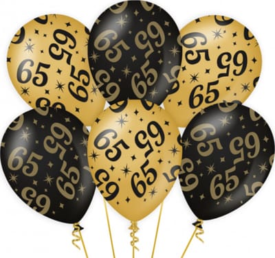 65 jaar verjaardag feest ballonnen - 6x stuks - zwart/goud - leeftijd - 30 cm - versiering - feestartikelen