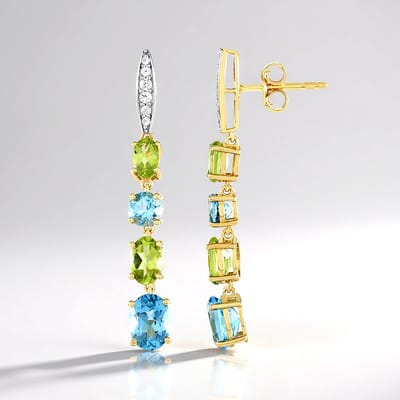 Cavill - Blauwe Topaas & Peridoot Oorbellen - 18K Goud Verguld - 925 Sterling Zilver - 4,68 ct Edelstenen - Elegant & Luxe Sieraad voor Dames