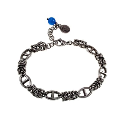 Armband Dames - Verguld RVS - Byzantijnse en Anker Schakelarmband met Blauwe Kattenoogsteen – Verstelbaar 15cm tot 19cm