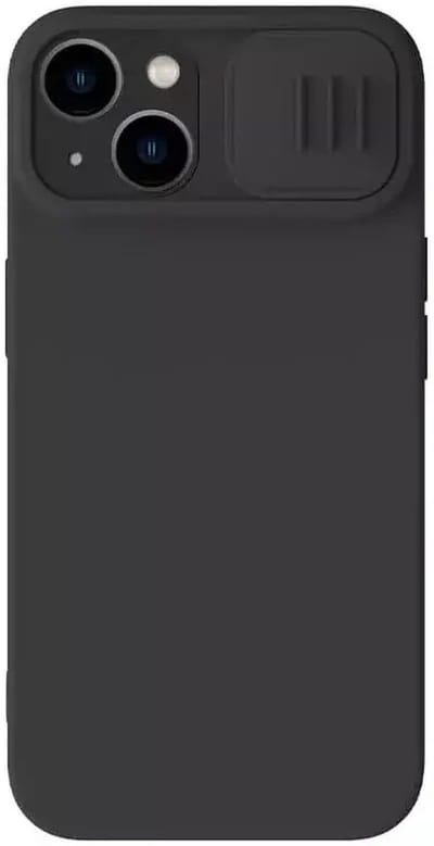 Nillkin CamShield Hoesje Geschikt voor de Apple iPhone 15 Plus - Geschikt voor Draadloos Opladen met Magnetische Ring - Siliconen Back Cover - met Camera Slider Zwart