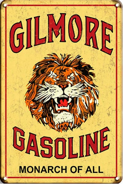 Signs-USA - Retro wandbord - metaal - Gilmore Lion Gasoline - 30 x 40 cm