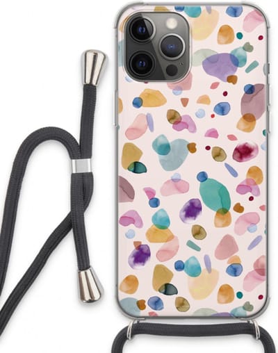 Case Company® - Hoesje met koord geschikt voor iPhone 13 Pro Max hoesje met Koord - Terrazzo Memphis - Telefoonhoesje met Zwart Koord - Bescherming aan alle Kanten en Over de Schermrand
