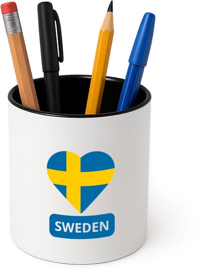 Hacebo® - Sweden vlag hartje Pennenbakje - Zweden - reizigers - pennenhouder - toerist - verjaardagscadeau - souvenir - vakantie - Pennenbakje zwart