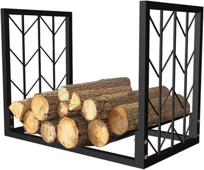Brandhout Rek - Houthouder Staandaard - Opslag Haardhout - Stevig Gietijzer - 46 cm Hoog - Zwart