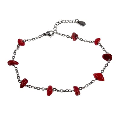 Fijne Armband met Rode Natuurstenen, Armband Dames, RVS - Verstelbaar 17- 19cm - Handgemaakt door esde2