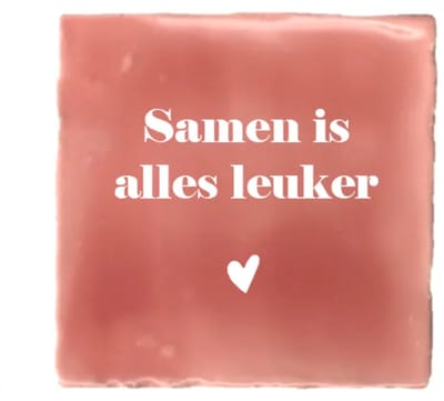 Gekleurd tegeltje - Samen is alles leuker - Roze - Handgemaakte tegel | Spreuktegel | Tegeltjes met Spreuken | Tegeltjeswijsheid | Tegeltje tekst | Origineel cadeau