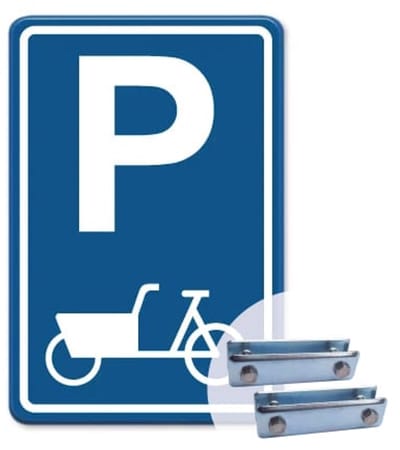 Parkeerbord Bakfiets - Weerbestendig Aluminium - 40x60 cm - Bevestiging: Met hekbeugels (voor spijlen- of gaashek)