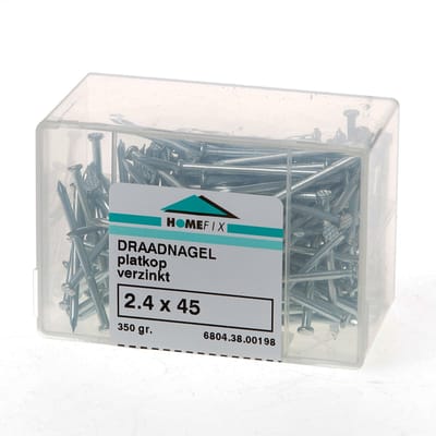 Draadnagels. 2.4 x 45mm. lang. Platkop. Blank Staal. 350 gram Spijkers. Homefix.