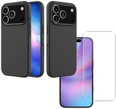 Shockproof Backcover - Liquid Silicone Soft Hoesje - Geschikt voor: iPhone 17 Pro - Zwart + 2x Screenprotector Beschermglas - Glasplaatje