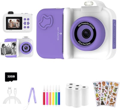 Kinderen Camera - Direct Print Camera - Foto's Maken - 1080p HD Video - 32GB Opslag - Wit Paars