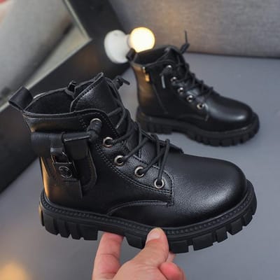 Automne Nouvelles Bottes pour Enfants Garçons Mode Simple Hiver Chaussures pour Enfants pour Filles Bottes Martin Semelle Épaisse Antidérapantes Imperméables 36 noir
