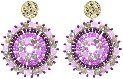 Oorbellen met Kralen - Crystal Beads - Oorhangers - 5x4 cm - Paars
