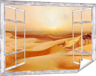 Gards Tuinposter Doorkijk Woestijn bij Zonsondergang in de Sahara - 120x80 cm - Tuindoek - Tuindecoratie - Wanddecoratie buiten - Tuinschilderij