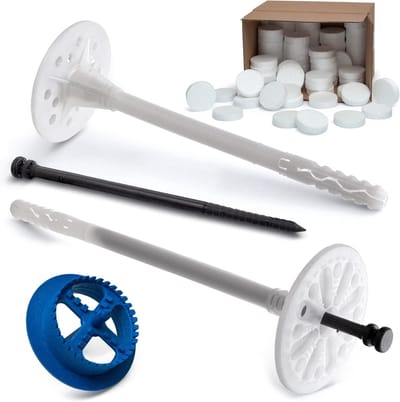 Isolatieset Gevel - Isolatiepluggen set - Gevelisolatie aanbrengen - Inclusief frees en rondellen - 100 stuks 8x95mm - Wit