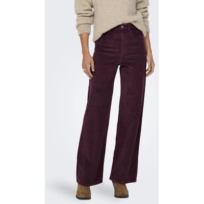 Only bordeaux dames broek   Wide leg fit   5-Pocket zakken   Rib patroon   Knoop- en ritssluiting   High waist Bordeaux 38/34