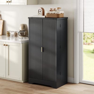 DESMIU Keukenkast - Hoge Opbergkast Met Led Sensorverlichting En Verstelbare Planken - Voor Keuken En Eetkamer - MDF - 120x60,5x40 Cm - Zwart