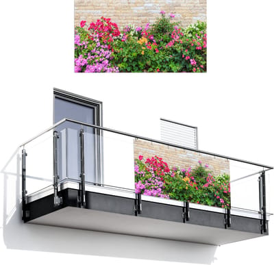 Balkonscherm 200x110 cm - Balkonposter Bloemen - Planten - Bladeren - Stenen - Balkon scherm decoratie - Balkonschermen - Balkondoek zonnescherm